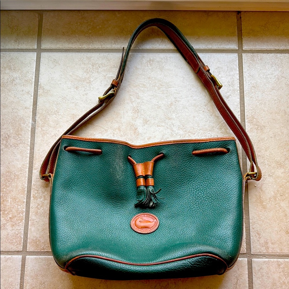Vintage Dooney & Bourke Green Leather Shoulder Bucket Bag